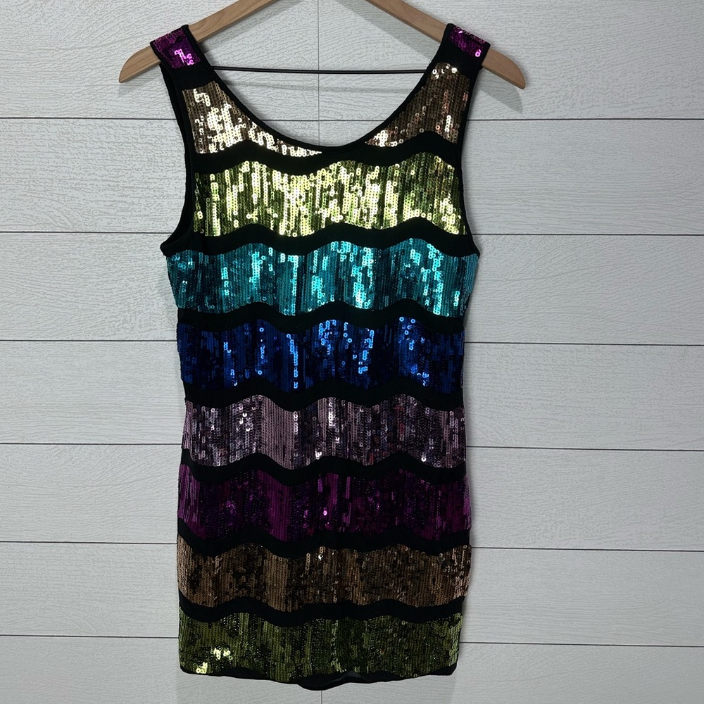 Twenty One Rainbow Sequined Tank Dress Size Large
